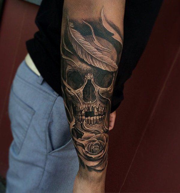 tatouage Tête de mort avant bras homme