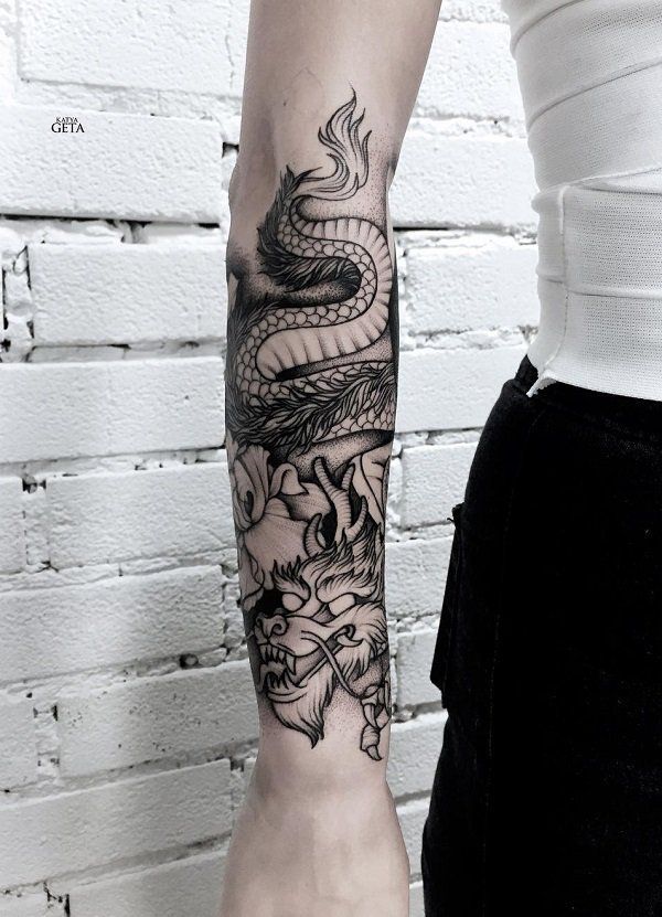 tatouage dragon homme avant bras